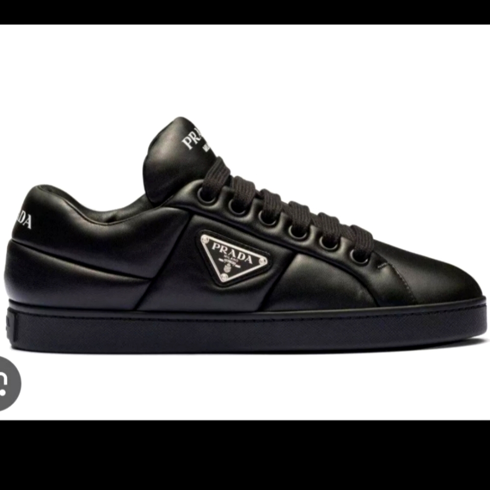 Prada Triangle Logo Downtown Black Padded Nappa Leather  Sneakers Women EU 38